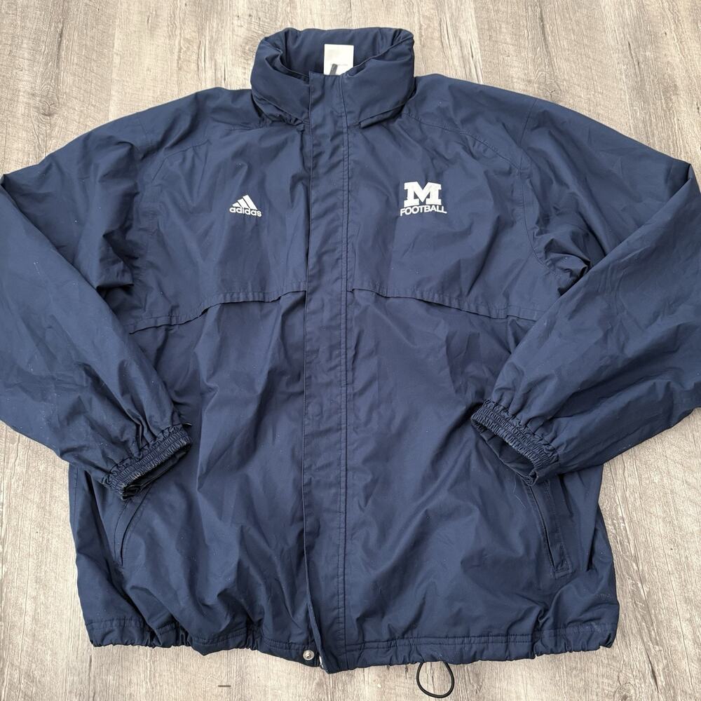 Adidas Michigan Wolverines Climaproof Full Zip Jacket Coat Hidden Hood Mens XL
